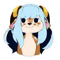 a cartoon drawing of a deer with blue hair