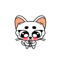 a cartoon cat is holding a cell phone in its paws and looking at it .