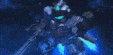 a pixel art of a robot 's head with a pink and blue background