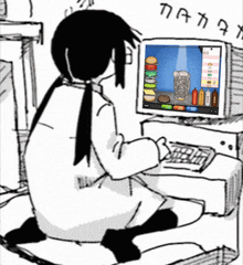 a drawing of a person playing a game on a computer
