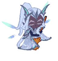 a pixel art illustration of a fairy holding a broom .