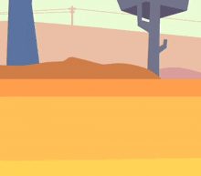 a cartoon drawing of a desert scene with a cactus in the background