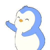 a blue and white penguin is giving a thumbs up sign