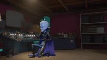 two cartoon characters are standing next to each other and one of them has a blue helmet on