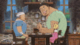 a man with a bandage on his head sits at a table with a girl