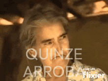 a close up of a man 's face with the words quinze arroba made with flixier on the bottom
