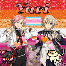a couple of anime characters with yuri written on the top