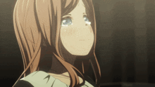 a close up of a girl 's face with tears coming out of her eyes