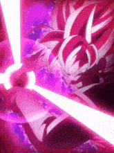 a person with purple hair is holding a pink light