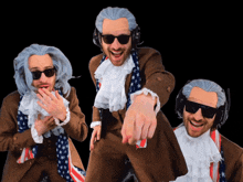 three men dressed up as george washington are dancing together