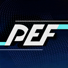 the word pef is on a blue and black background