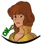 a cartoon drawing of a woman with the word ok above her mouth