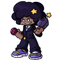a cartoon character is holding a microphone and a camera