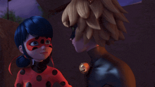 a ladybug and cat noir are looking at each other in a cartoon
