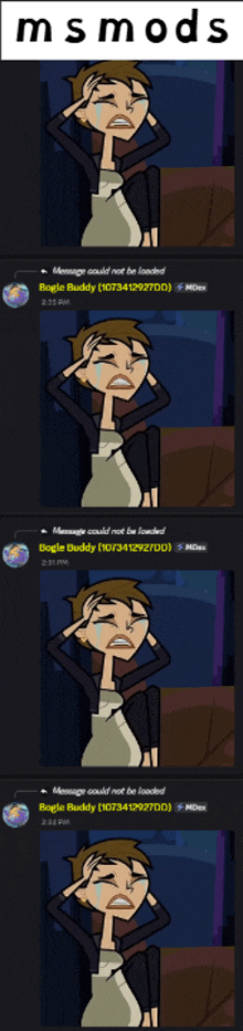 a cartoon of a man crying with the words msmods at the bottom