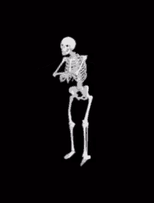 a skeleton is standing on a black background and dancing .
