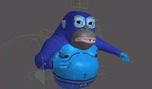 a 3d model of a blue gorilla with a label on his belly that says ' ram '