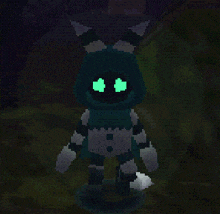 a pixel art of a fox with glowing eyes