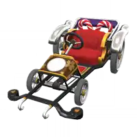 a toy car with a red seat and a steering wheel on a white background