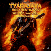 a poster of a man playing a guitar that says tyrajava rockhestra 2026 with epic community indonesia