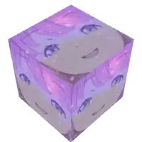 a cube with a picture of a girl with pink hair on it