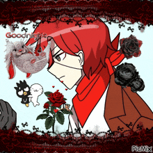 a cartoon of a man with red hair and the words goodnight on the top