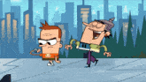 a cartoon character with a skull on his shorts is standing next to another character
