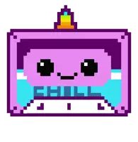 a pixel art drawing of a purple monster with a crown on its head
