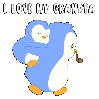 a penguin carrying another penguin on its back with the words i love my grandpa