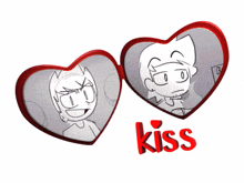 a couple of hearts with the word kiss on the bottom right