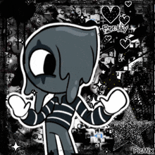 a black and white drawing of a cartoon character with the word pretty on the bottom right