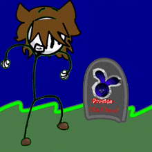 a drawing of a stick figure standing next to a gravestone that says " crackhead "