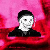 a cartoon of a man smoking a cigarette with the words my bloody valentine underneath him