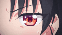a close up of a anime character 's eye with a tear coming out of it