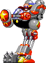 a pixel art of a robot with a man standing on it .