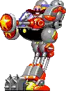 a pixel art of a robot with a man standing on it .