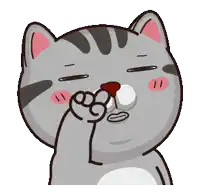 a cartoon cat with a red nose and a paw on its nose