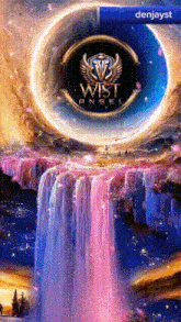 a painting of a waterfall with the words west angel on the bottom