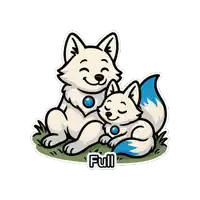a sticker of a mother fox and her baby fox with the word full on the bottom