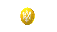 a yellow coin with a white crown in the center