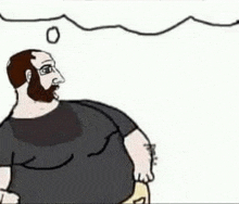 a cartoon of a man with a beard and a thought bubble .