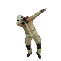a fireman wearing a helmet and a yellow and red uniform is dancing