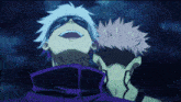a couple of anime characters looking up with one wearing sunglasses