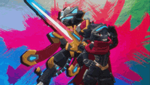 a cartoon of a robot holding a sword