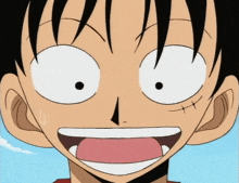 a close up of luffy 's face with his mouth open
