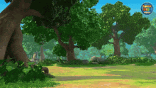 a cartoon illustration of a forest with a forza kids logo in the background