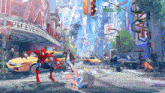 a cartoon of spider-man fighting a woman in front of a theater called pm everett