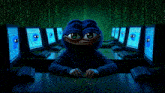 a cartoon character is sitting at a desk in front of a computer screen that says " javascript "