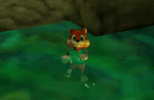 a cartoon character is standing in a green water .