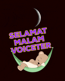 a cartoon of a teddy bear sleeping in a hammock with the words selamat malam voiceter